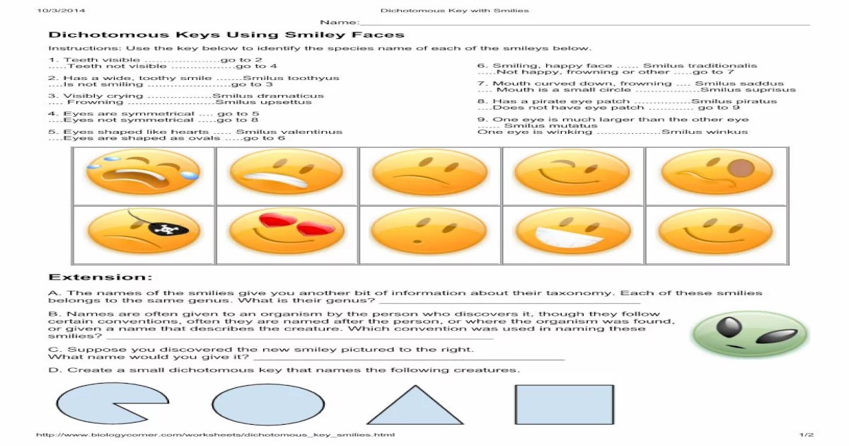 Dichotomous keys using smiley faces