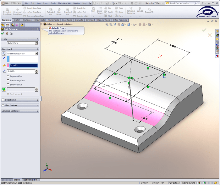 The end face cannot terminate the extruded feature