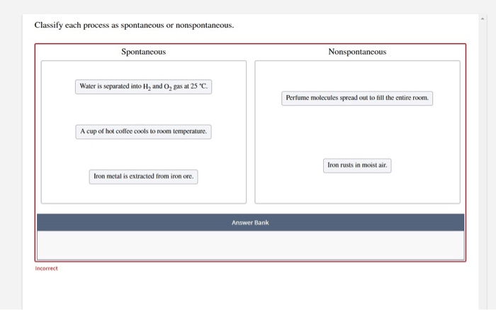 Process spontaneous classify following substance atmospheric pressure single describing nonspontaneous